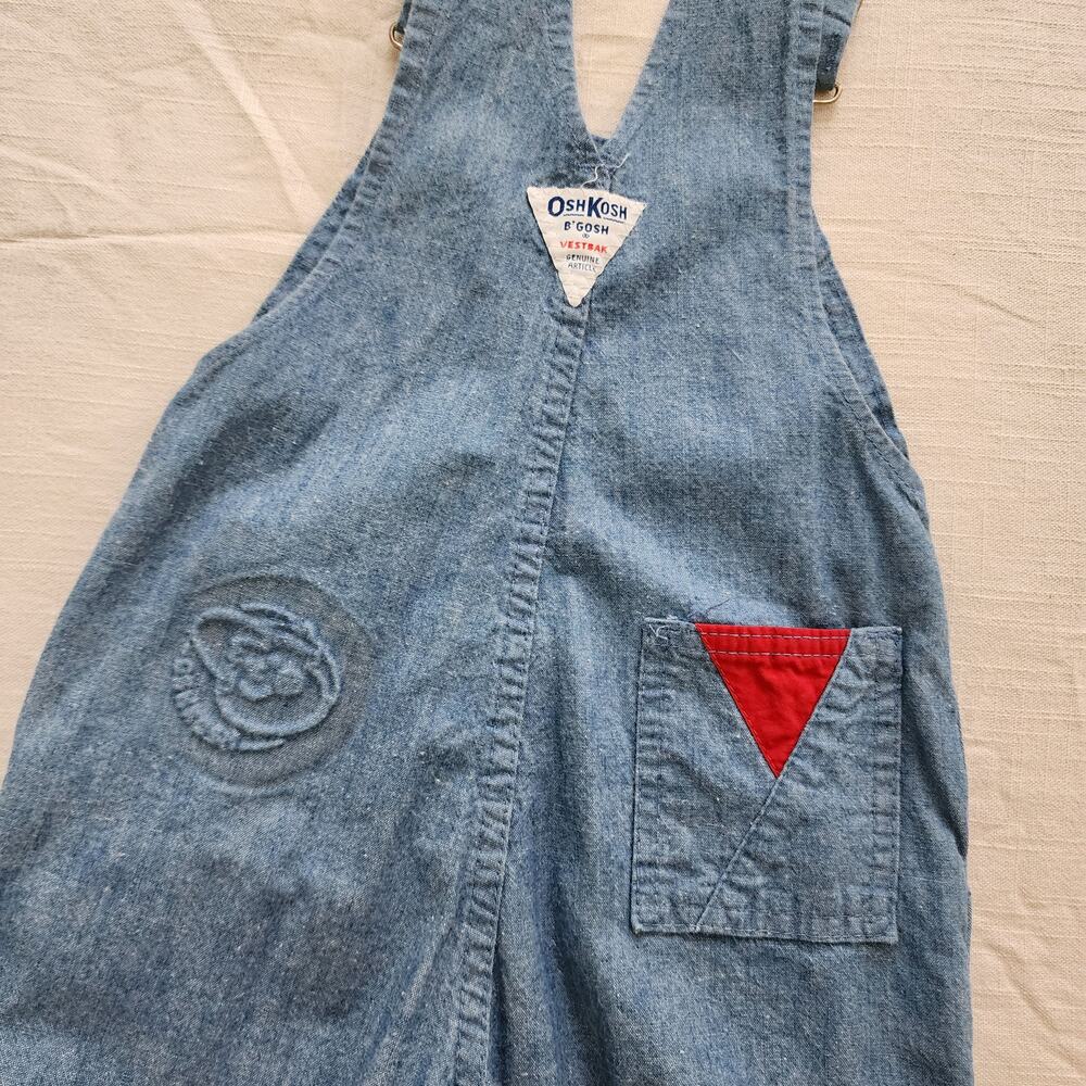 Vintage Oshkosh Chambray Red Patch Shortalls 4y - Picture 6 of 8